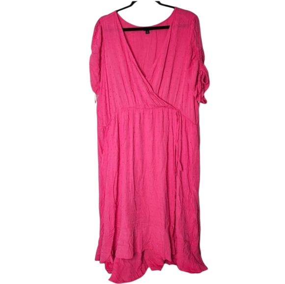 Torrid Swiss Dot Surplice Midi Dress Pink Womens Romantic - Picture 3 of 7